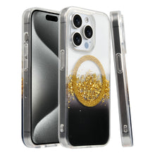 For iPhone 15 PRO Case Fused Glitter Flakes Magnetic Charging + 2 Tempered Glass