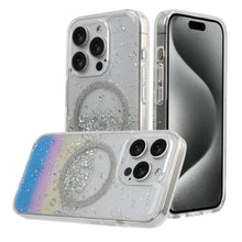 For iPhone 15 PRO Case Fused Glitter Flakes Magnetic Charging + 2 Tempered Glass