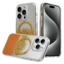 For iPhone 15 PLUS Case Fused Glitter Flakes Magnetic Charging +2 Tempered Glass