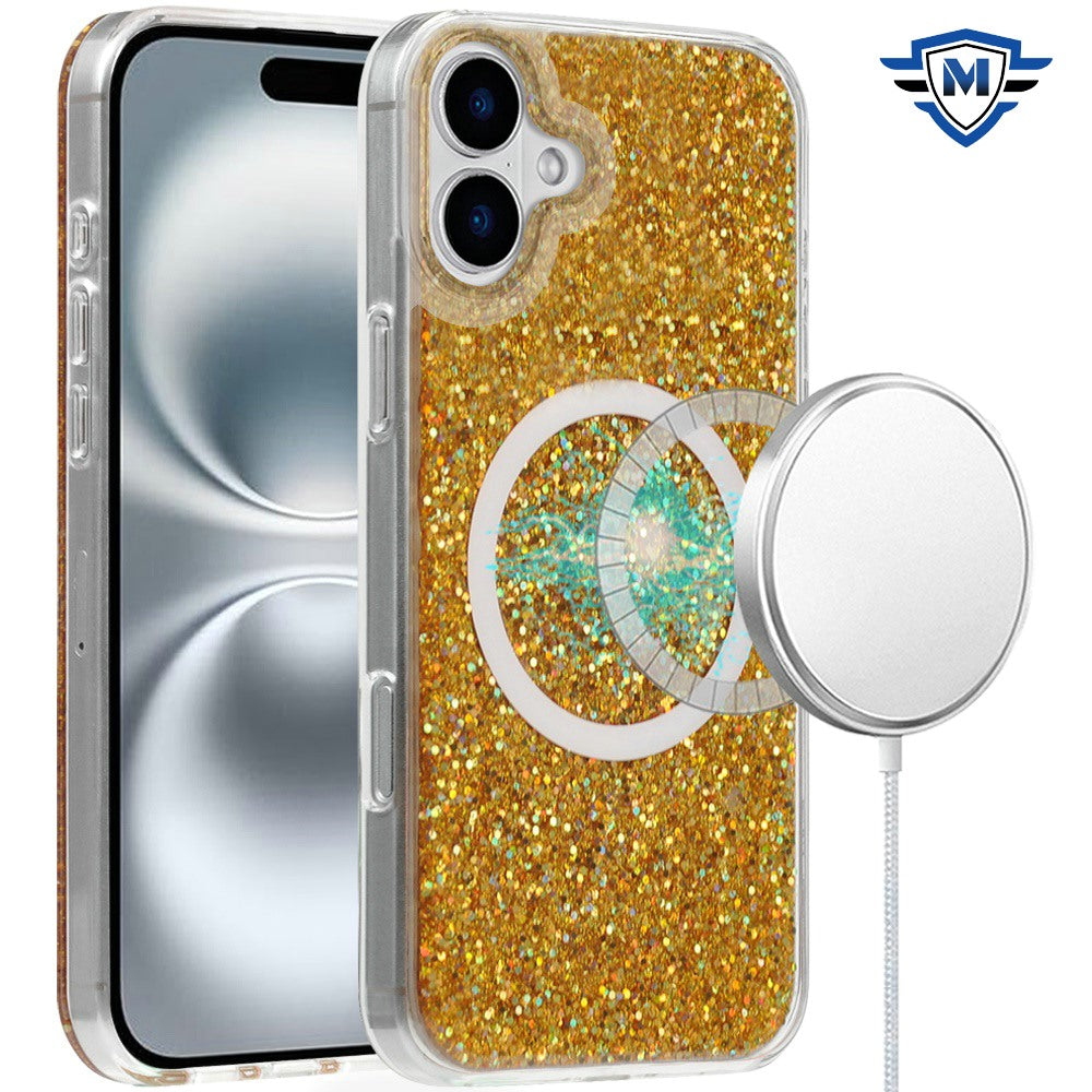 For iPhone 16 Plus 6.7in Case Magnetic Circle Premium Glitter + Tempered Glass