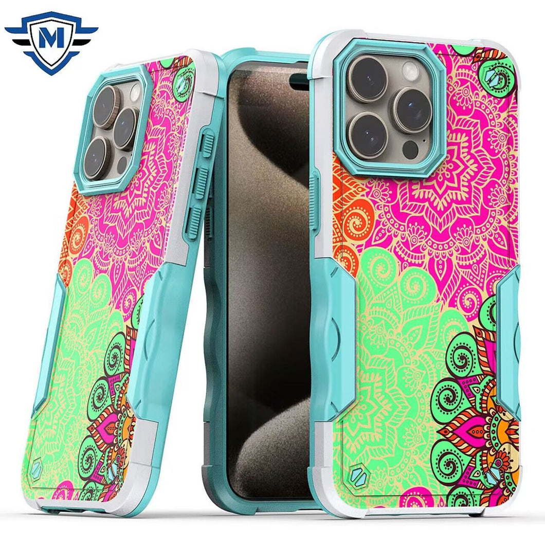 For iPhone 12/12 Pro Case Ergonomic Grip Print Design Shockproof +Tempered Glass