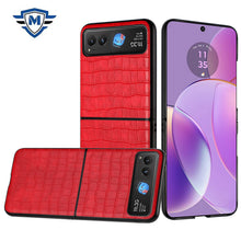 For Motorola Razr 2023 Case Premium PU Vegan Leather Croc Design Phone Cover