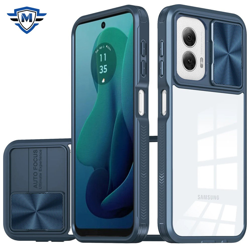 For Moto G 5G (2024) Case Rear Lens Sliding Cover Rugged Hybrid + Tempered Glass