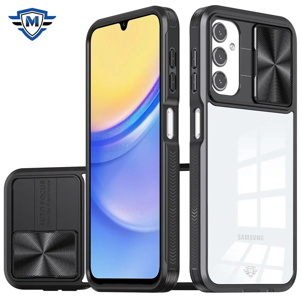 For Samsung A15 5G Case Rear Lens Sliding Cover Rugged Hybrid + Tempered Glass