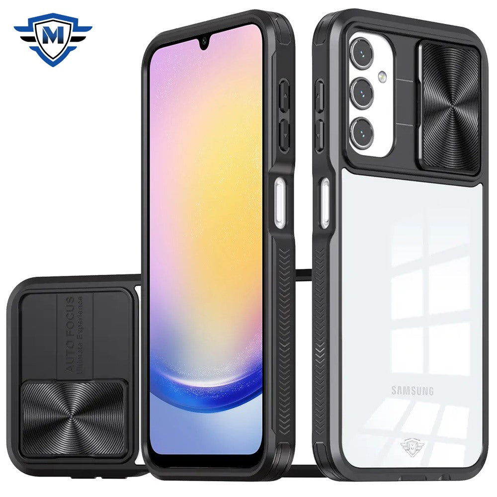 For Samsung A25 5G Case Rear Lens Sliding Cover Rugged Hybrid + Tempered Glass