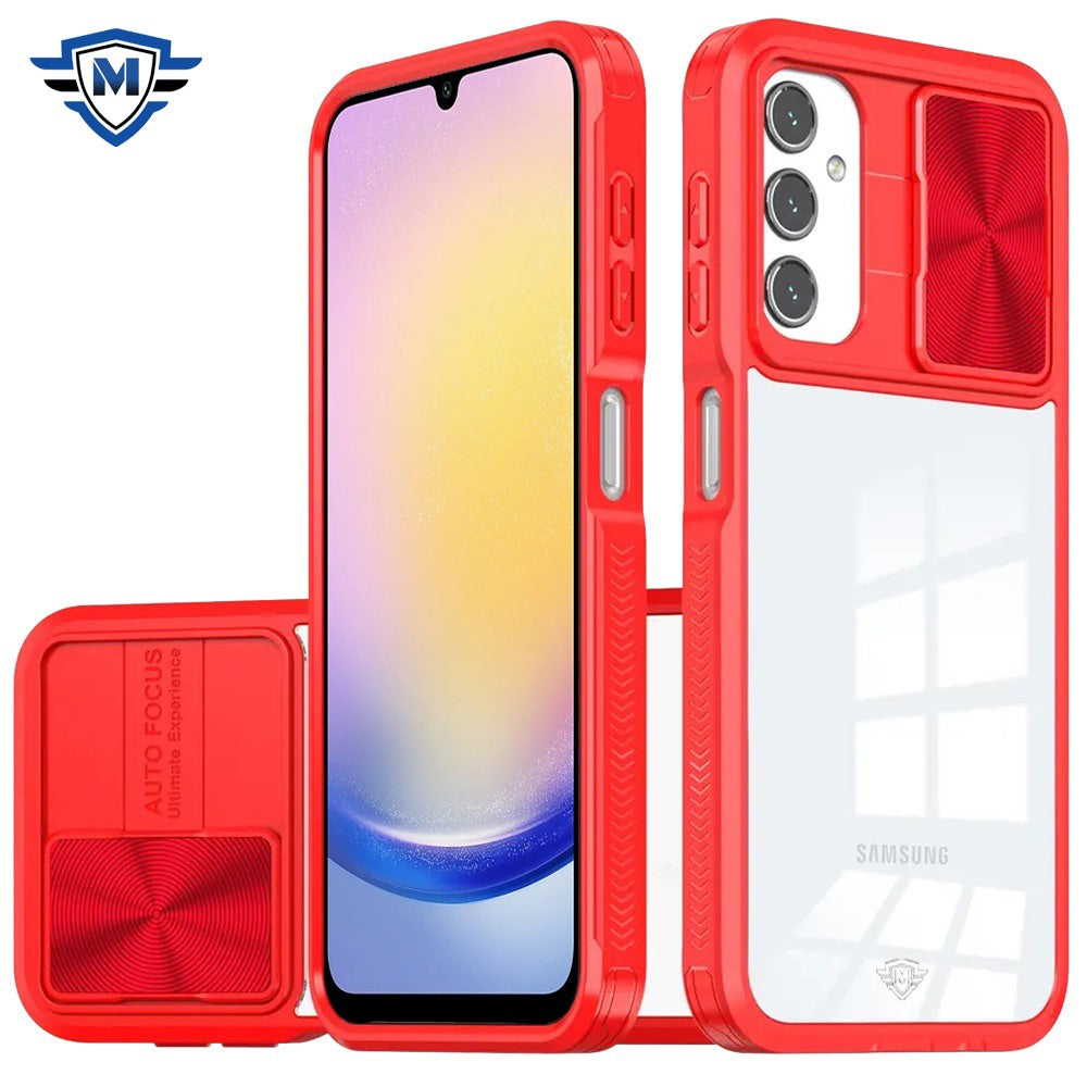 For Samsung A25 5G Case Rear Lens Sliding Cover Rugged Hybrid + Tempered Glass
