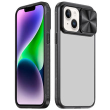 For iPhone 13/14 Case Rear Lens Sliding Cover Rugged Hybrid + Tempered Glass