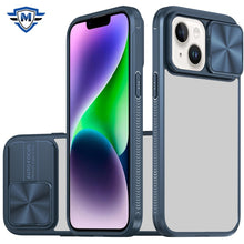 For iPhone 13/14 Case Rear Lens Sliding Cover Rugged Hybrid + Tempered Glass