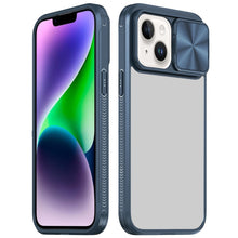 For iPhone 13/14 Case Rear Lens Sliding Cover Rugged Hybrid + Tempered Glass