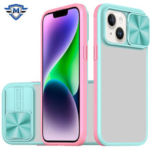 For iPhone 13/14 Case Rear Lens Sliding Cover Rugged Hybrid + Tempered Glass