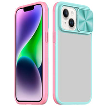 For iPhone 13/14 Case Rear Lens Sliding Cover Rugged Hybrid + Tempered Glass