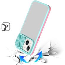 For iPhone 13/14 Case Rear Lens Sliding Cover Rugged Hybrid + Tempered Glass