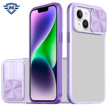 For iPhone 13/14 Case Rear Lens Sliding Cover Rugged Hybrid + Tempered Glass