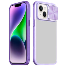 For iPhone 13/14 Case Rear Lens Sliding Cover Rugged Hybrid + Tempered Glass