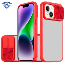 For iPhone 13/14 Case Rear Lens Sliding Cover Rugged Hybrid + Tempered Glass