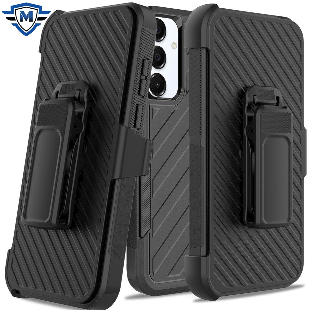 For Samsung A26 5G Case Heavy-Duty Lined Holster Phone Cover + Tempered Glass