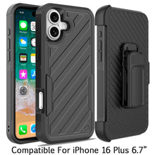 For iPhone 16 Plus 6.7in Case Heavy-Duty Lined Cover w/ Holster + Tempered Glass