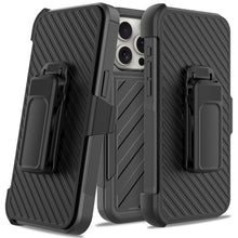 For iPhone 12, 12 Pro Case Heavy-Duty Lined Cover with Holster + Tempered Glass