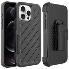 For iPhone 12, 12 Pro Case Heavy-Duty Lined Cover with Holster + Tempered Glass
