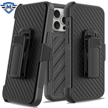 For iPhone 12, 12 Pro Case Heavy-Duty Lined Cover with Holster + Tempered Glass