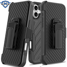 For iPhone 16 6.1inch Case Heavy-Duty Lined Cover with Holster + Tempered Glass