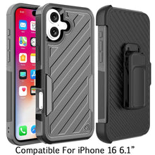 For iPhone 16 6.1inch Case Heavy-Duty Lined Cover with Holster + Tempered Glass