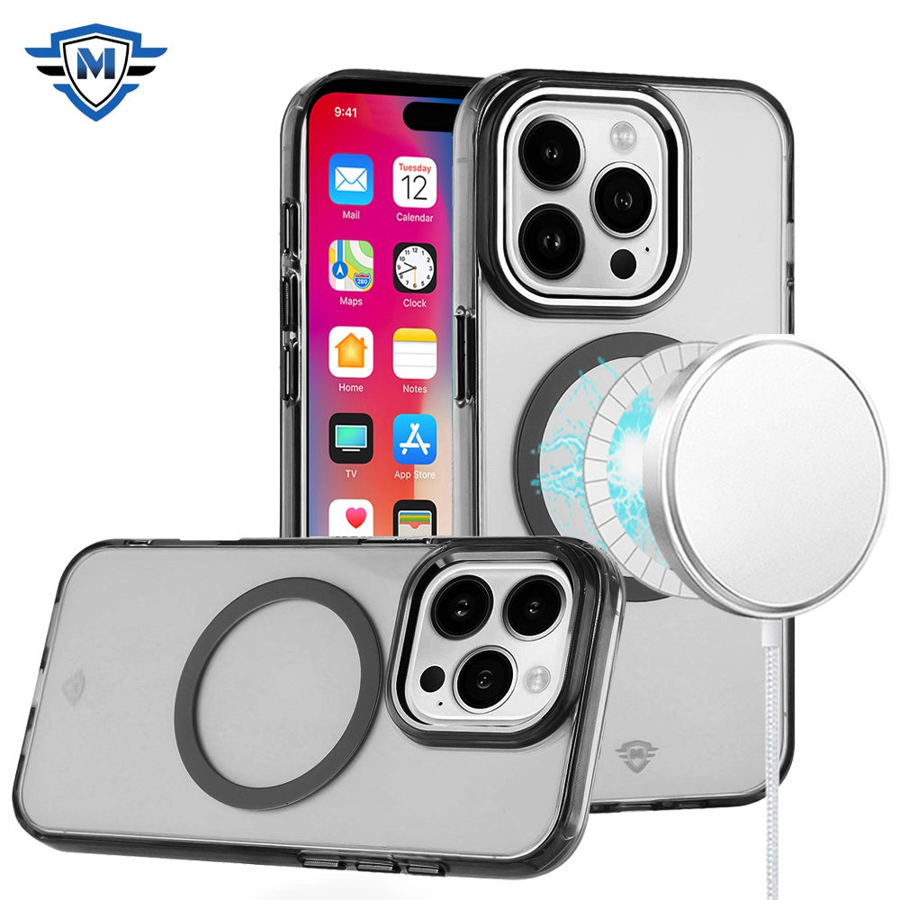 For iPhone 16 Pro 6.3in Case Trans-Clear with Metal Buttons + Tempered Glass