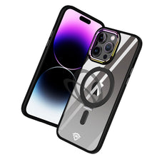 For iPhone 12/12 Pro Case Alloy Magnetic Charging Ring Chromed + Tempered Glass