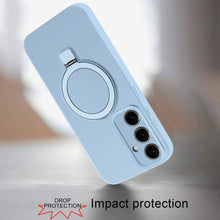 For Samsung Galaxy S24 Case Soft Liquid Silicone Metal Stand Magnetic Charging