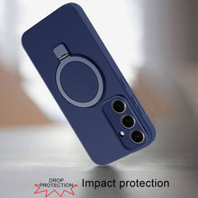 For Samsung Galaxy S24 Case Soft Liquid Silicone Metal Stand Magnetic Charging