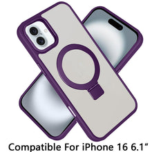 For iPhone 16 6.1inch Case Metal Ring Stand Magnetic Circle + Tempered Glass