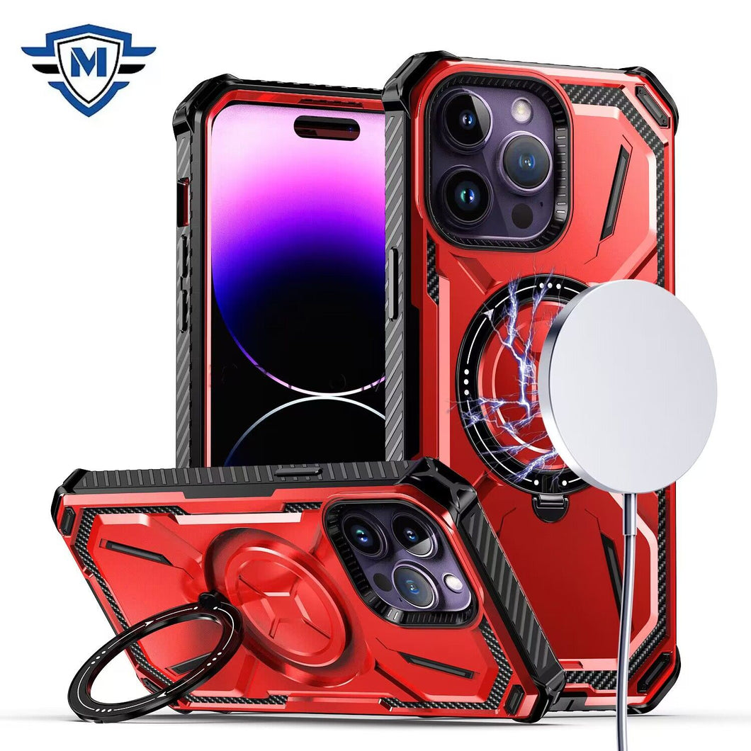 For iPhone 11 6.1 in. Case Heavy-Duty Metal Stand Magnet Circle + Tempered Glass