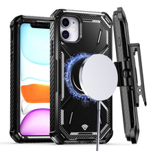 For iPhone 11 6.1 in. Case Holster Heavy-Duty Magnetic Circle + Tempered Glass