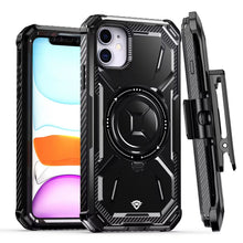 For iPhone 11 6.1 in. Case Holster Heavy-Duty Magnetic Circle + Tempered Glass