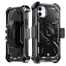 For iPhone 11 6.1 in. Case Holster Heavy-Duty Magnetic Circle + Tempered Glass