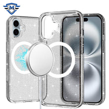 For iPhone 16 Plus 6.7in Case Glitter Translucent Magnet Circle + Tempered Glass