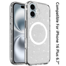 For iPhone 16 Plus 6.7in Case Glitter Translucent Magnet Circle + Tempered Glass