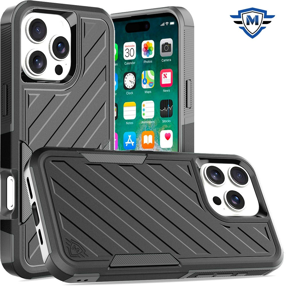 For iPhone 16 PRO MAX Case Shockproof Dual Layer Lined Cover + Tempered Glass