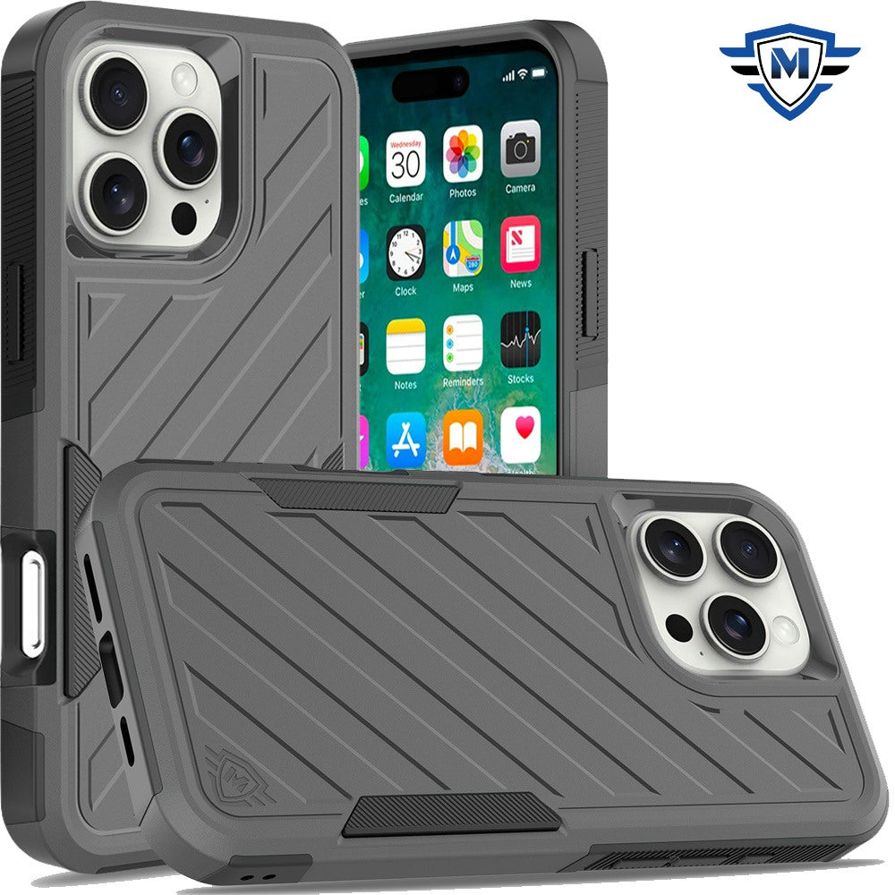 For iPhone 16 PRO MAX Case Shockproof Dual Layer Lined Cover + Tempered Glass