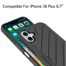 For iPhone 16 Plus 6.7in Case Shockproof Dual Layer Lined Cover + Tempered Glass