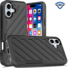 For iPhone 16 6.1inch Case Shockproof Dual Layer Lined Cover + Tempered Glass