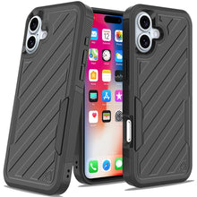 For iPhone 16 6.1inch Case Shockproof Dual Layer Lined Cover + Tempered Glass