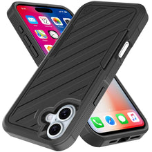 For iPhone 16 6.1inch Case Shockproof Dual Layer Lined Cover + Tempered Glass