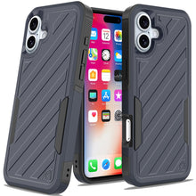 For iPhone 16 6.1inch Case Shockproof Dual Layer Lined Cover + Tempered Glass