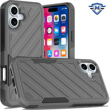 For iPhone 16 6.1inch Case Shockproof Dual Layer Lined Cover + Tempered Glass