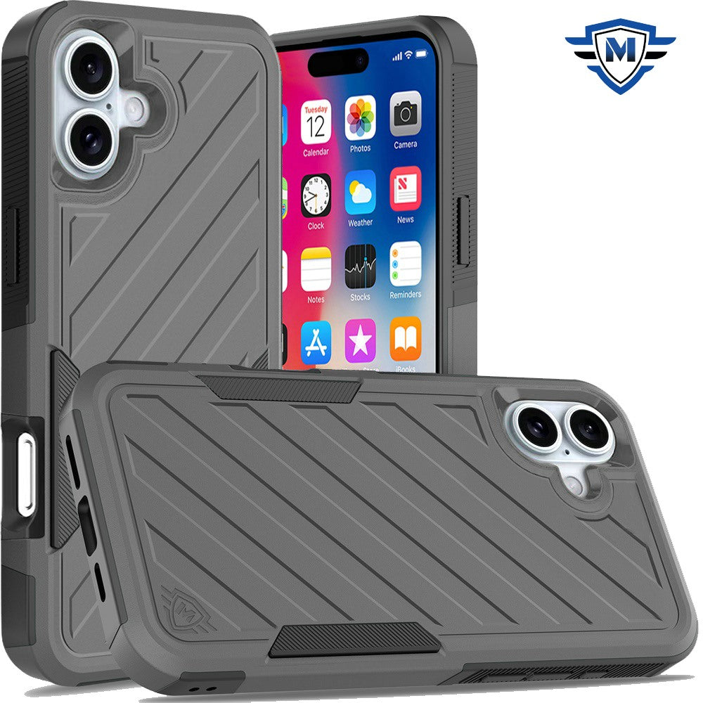 For iPhone 16 6.1inch Case Shockproof Dual Layer Lined Cover + Tempered Glass