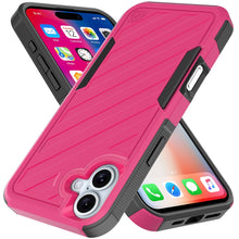 For iPhone 16 6.1inch Case Shockproof Dual Layer Lined Cover + Tempered Glass