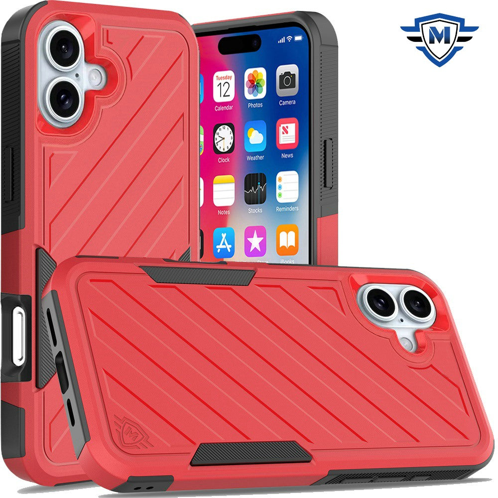 For iPhone 16 6.1inch Case Shockproof Dual Layer Lined Cover + Tempered Glass