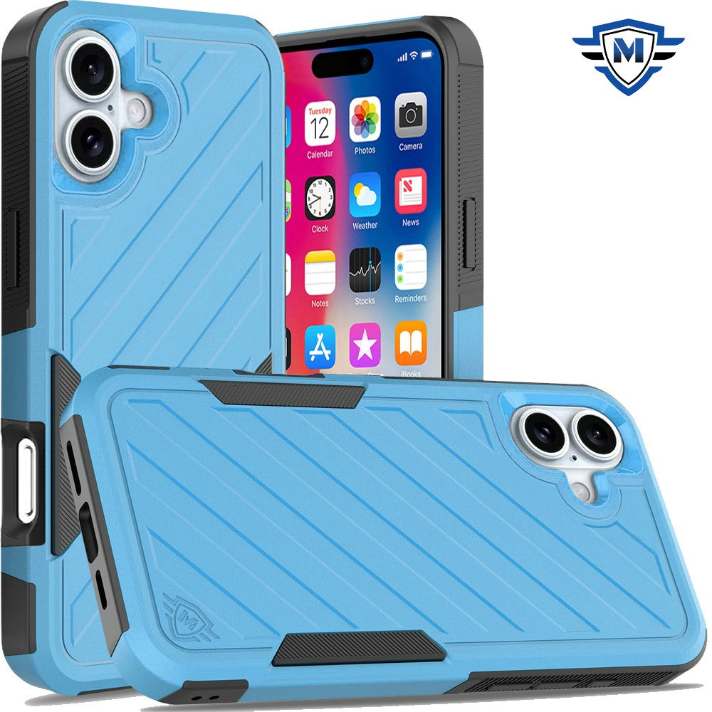 For iPhone 16 6.1inch Case Shockproof Dual Layer Lined Cover + Tempered Glass