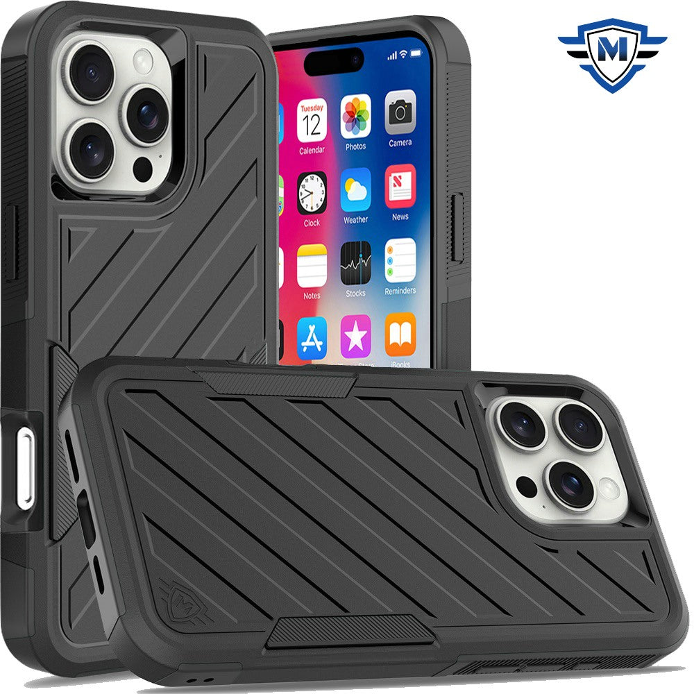 For iPhone 16 Pro 6.3in Case Shockproof Dual Layer Lined Cover + Tempered Glass